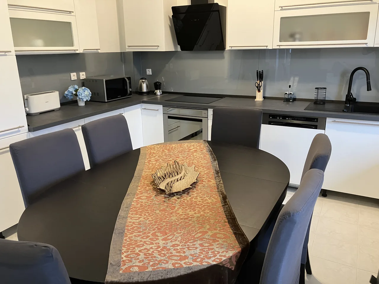 Equipped kitchen with a large dining table
